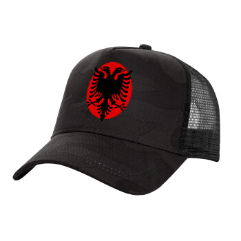 Albanian Flag, Adult Structured Trucker Hat, with Mesh, Dark Army (100% COTTON, ADULT, UNISEX, ONE SIZE)