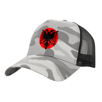 Albanian Flag, Adult Structured Trucker Hat, with Mesh, (Camouflage) Army Camo (100% COTTON, ADULT, UNISEX, ONE SIZE)