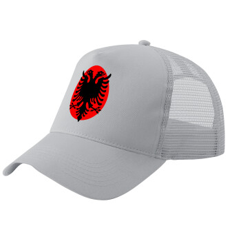 Albanian Flag, Adult Structured Trucker Hat, with Mesh, GRAY (100% COTTON, ADULT, UNISEX, ONE SIZE)