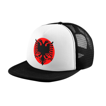 Albanian Flag, Adult Soft Trucker Hat with Black/White Mesh (POLYESTER, ADULT, UNISEX, ONE SIZE)