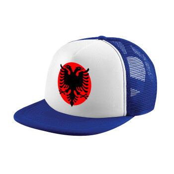 Albanian Flag, Adult Soft Trucker Hat with Blue/White Mesh (POLYESTER, ADULT, UNISEX, ONE SIZE)