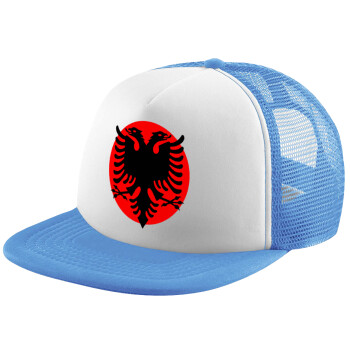 Albanian Flag, Child's Soft Trucker Hat with Blue/White Mesh (POLYESTER, CHILD, ONE SIZE)