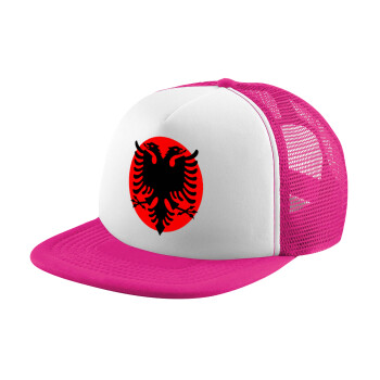 Albanian Flag, Child's Soft Trucker Hat with Pink/White Mesh (POLYESTER, CHILD, ONE SIZE)