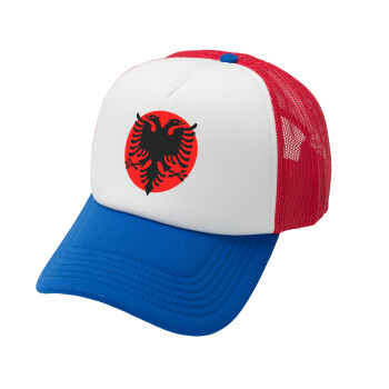 Albanian Flag, Adult Soft Trucker Hat with Red/Blue/White Mesh (POLYESTER, ADULT, UNISEX, ONE SIZE)