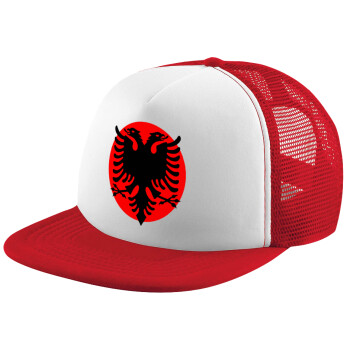 Albanian Flag, Adult Soft Trucker Hat with Red/White Mesh (POLYESTER, ADULT, UNISEX, ONE SIZE)