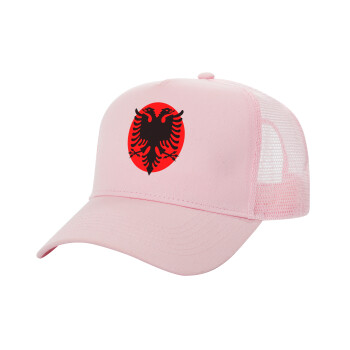 Albanian Flag, Adult Structured Trucker Hat, with Mesh, PINK (100% COTTON, ADULT, UNISEX, ONE SIZE)