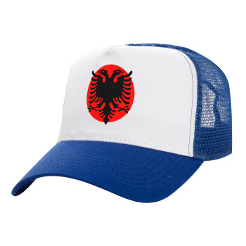 Albanian Flag, Adult Structured Trucker Hat, with Mesh, WHITE/BLUE (100% COTTON, ADULT, UNISEX, ONE SIZE)