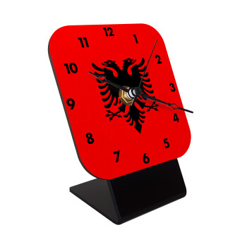 Albanian Flag, Quartz Table clock in natural wood (10cm)