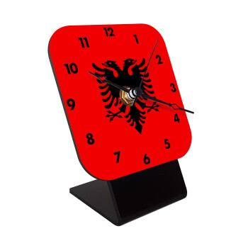 Albanian Flag, Quartz Wooden table clock with hands (10cm)