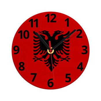 Albanian Flag, Ρολόι τοίχου γυάλινο (20cm)