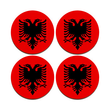 Albanian Flag, ΣΕΤ x4 Σουβέρ ξύλινα στρογγυλά plywood (9cm)