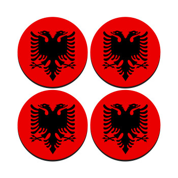 Albanian Flag, SET of 4 round wooden coasters (9cm)