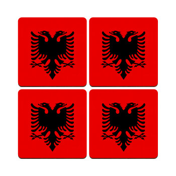 Σημαία Αλβανίας, ΣΕΤ x4 Σουβέρ ξύλινα τετράγωνα plywood (9cm)
