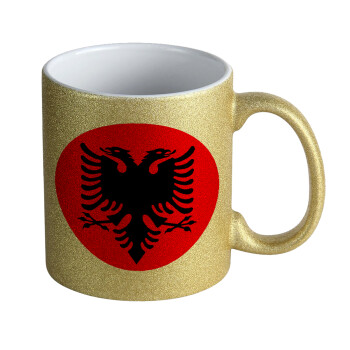 Albanian Flag, Κούπα Χρυσή Glitter που γυαλίζει, κεραμική, 330ml