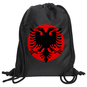 Albanian Flag, Backpack pouch GYMBAG Black, with pocket (40x48cm) & thick cords