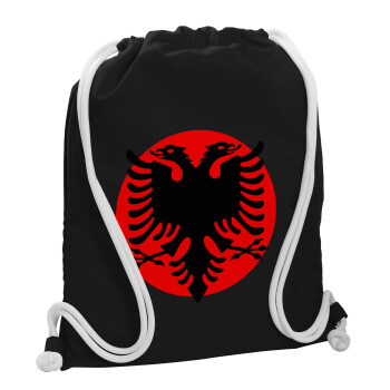 Albanian Flag, Backpack pouch GYMBAG Black, with pocket (40x48cm) & thick white cords