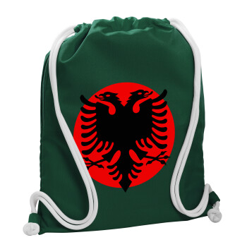 Albanian Flag, Backpack pouch GYMBAG BOTTLE GREEN, with pocket (40x48cm) & thick white cords