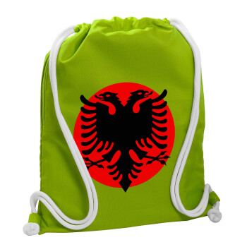 Albanian Flag, Backpack bag GYMBAG LIME GREEN, with pocket (40x48cm) & thick cords