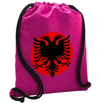 Albanian Flag, Backpack pouch GYMBAG Fuchsia, with pocket (40x48cm) & thick cords