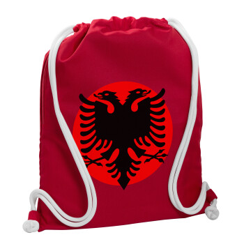 Albanian Flag, Backpack pouch GYMBAG Red, with pocket (40x48cm) & thick cords