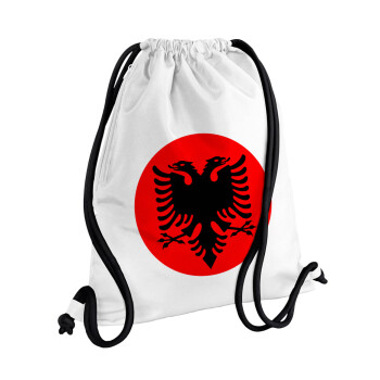 Σημαία Αλβανίας, Τσάντα πλάτης πουγκί GYMBAG λευκή, με τσέπη (40x48cm) & χονδρά κορδόνια