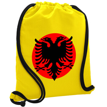 Albanian Flag, Backpack pouch GYMBAG Yellow, with pocket (40x48cm) & thick cords