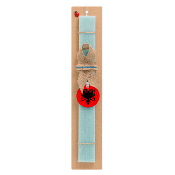 Albanian Flag, Easter Set, wooden keychain & aromatic flat Easter candle (30cm) (TURQUOISE)