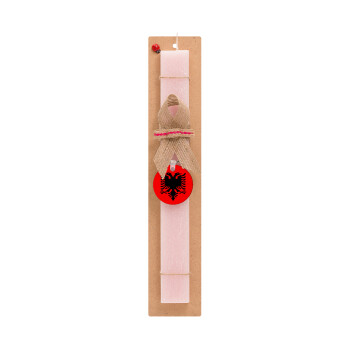 Albanian Flag, Easter Set, wooden keychain & scented flat Easter candle (30cm) (PINK)