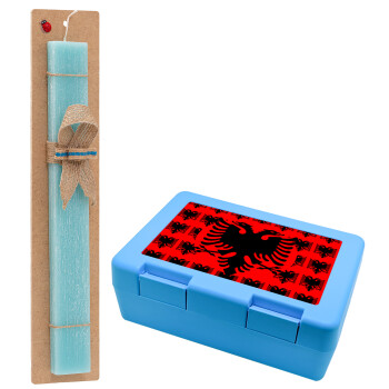 Albanian Flag, Easter Set, children's snack container BLUE & Easter aromatic flat candle (30cm) (TURQUOISE)