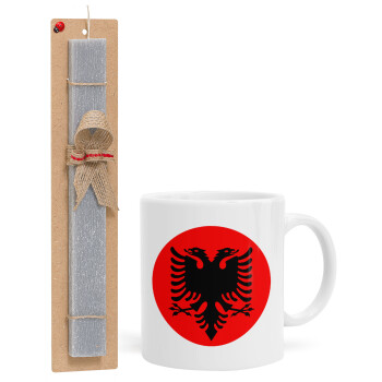 Σημαία Αλβανίας, Πασχαλινό Σετ, Κούπα κεραμική (330ml) & πασχαλινή λαμπάδα αρωματική πλακέ (30cm) (ΓΚΡΙ)