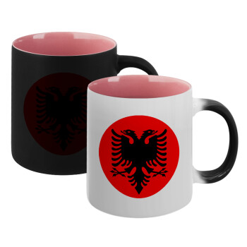 Albanian Flag, Κούπα Μαγική εσωτερικό ΡΟΖ, κεραμική 330ml που αλλάζει χρώμα με το ζεστό ρόφημα