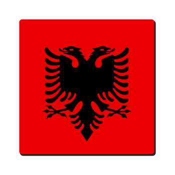 Albanian Flag, Τετράγωνο μαγνητάκι ξύλινο 6x6cm