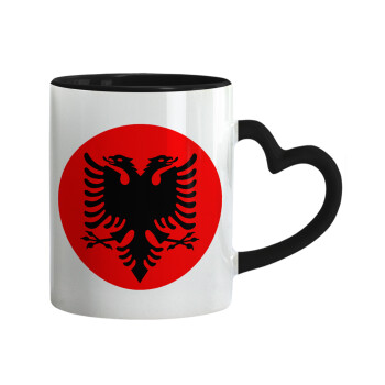 Σημαία Αλβανίας, Κούπα καρδιά χερούλι μαύρη, κεραμική, 330ml