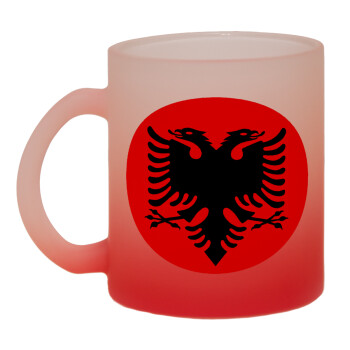 Albanian Flag, Κούπα γυάλινη δίχρωμη με βάση το κόκκινο ματ, 330ml