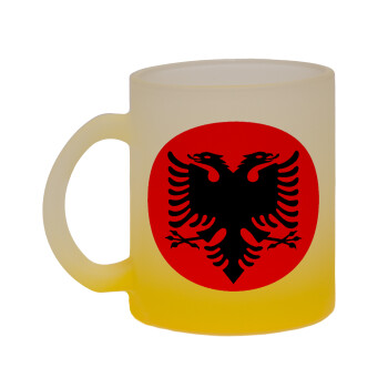 Albanian Flag, Κούπα γυάλινη δίχρωμη με βάση το κίτρινο ματ, 330ml