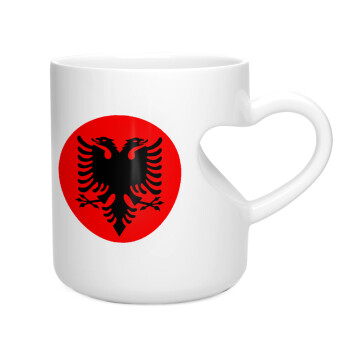 Albanian Flag, Κούπα καρδιά λευκή, κεραμική, 330ml