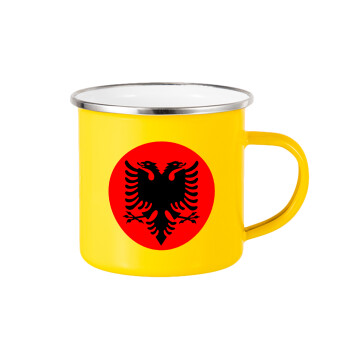 Albanian Flag, Yellow Enamel Metallic Cup 360ml