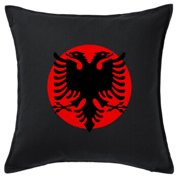 Albanian Flag, Sofa cushion black 50x50cm includes filling