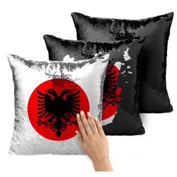 Albanian Flag, Μαξιλάρι καναπέ Μαγικό Μαύρο με πούλιες 40x40cm περιέχεται το γέμισμα