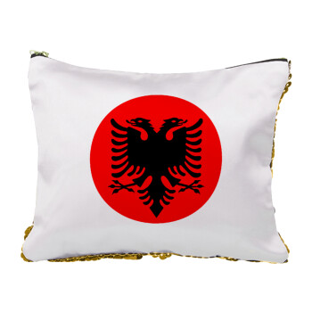 Albanian Flag, Sequin Gold Pouch Cosmetic Bag