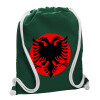 Τσάντα πλάτης πουγκί GYMBAG BOTTLE GREEN, με τσέπη (40x48cm) & χονδρά λευκά κορδόνια