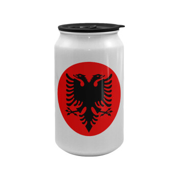 Albanian Flag, Κούπα ταξιδιού μεταλλική με καπάκι (tin-can) 500ml