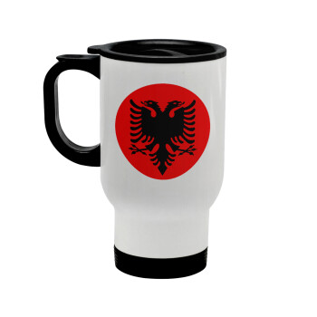 Σημαία Αλβανίας, Κούπα ταξιδιού ανοξείδωτη με καπάκι, διπλού τοιχώματος (θερμό) λευκή 450ml