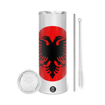 Albanian Flag, Eco friendly stainless steel tumbler 600ml, with metal straw & cleaning brush