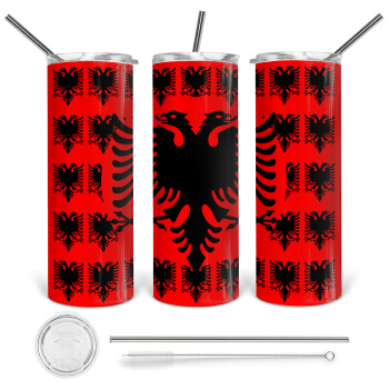 Albanian Flag, 360 Eco friendly stainless steel tumbler 600ml, with metal straw & cleaning brush