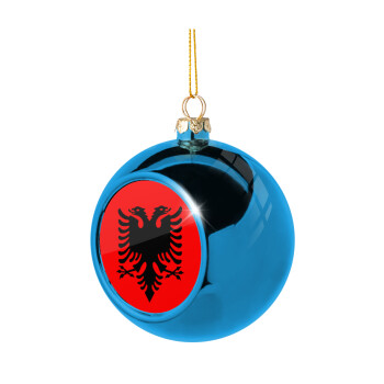 Albanian Flag, Blue Christmas tree ball ornament 8cm