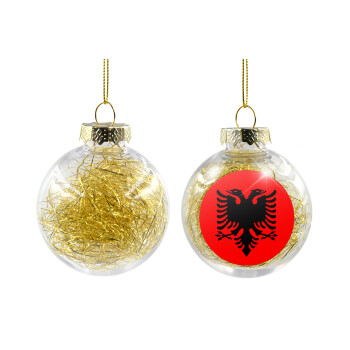 Albanian Flag, Transparent Christmas tree ball ornament with gold filling 8cm