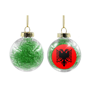 Albanian Flag, Transparent Christmas tree ball ornament with green filling 8cm