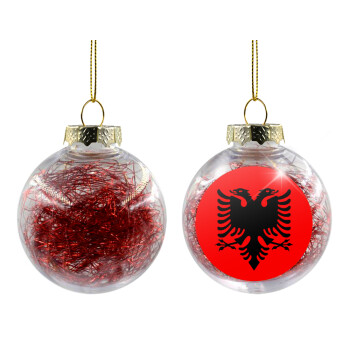 Albanian Flag, Transparent Christmas tree ball ornament with red filling 8cm