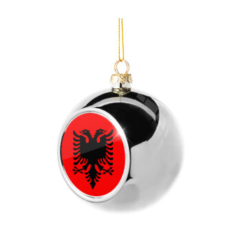 Albanian Flag, Silver 8cm Christmas tree ball ornament